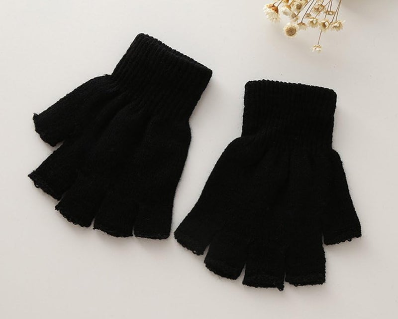 XF Boys' and Girls' Solid Knitted Half Finger Mittens Typing Gloves, Small - Image 2